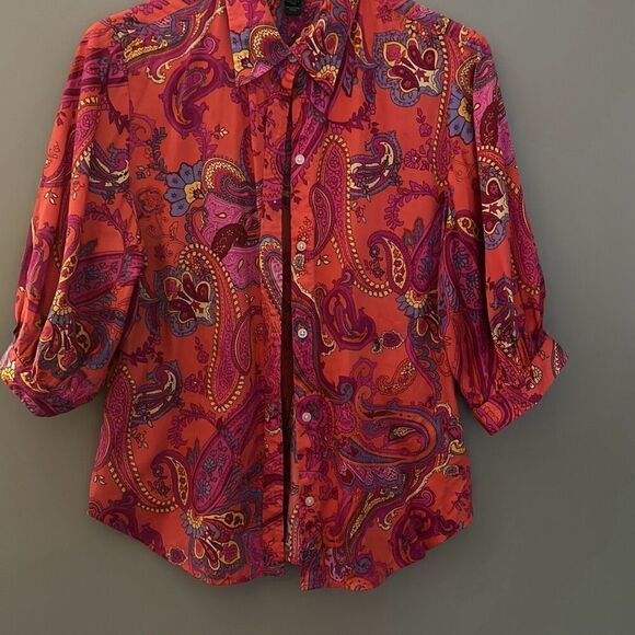 Lauren Ralph Lauren Paisley Button Down Blouse Medium - Picture 1 of 10